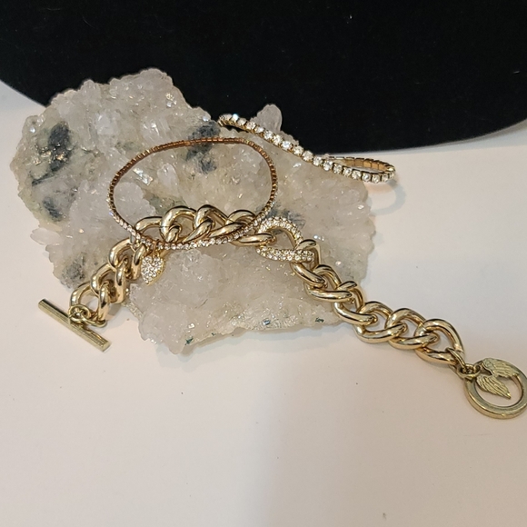 Victorias Secret Trifecta 3 Gold tone Rhinestone bracelets size 7 - Picture 4 of 8